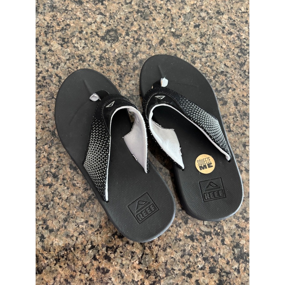 Reef Kids Black White Geometric Pattern Thong Flip Flop Sandals Size K13/1